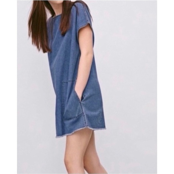 Aritzia Wilfred Free Denim Nori Dress, raw hem, pockets, women’s size small - Picture 10 of 10